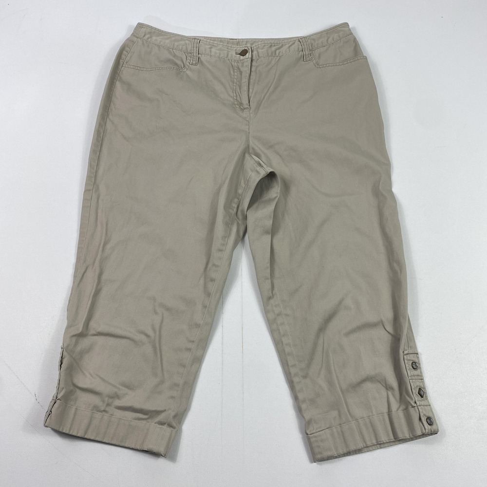 Peter Nygard Pants Womens 14 Tan Embellished Capri Cropped Stretch Casual